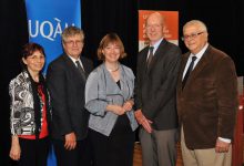 Lancement de la version en français d’Abracadabra, une ressource en ligne, interactive et gratuite pour soutenir l’enseignement-apprentissage de la lecture et de l’écriture, en présence de Linda St-Pierre, PDG du CTREQ;  René Côté, vice-recteur à la Vie académique ; Monique Brodeur, doyenne de la FSÉ; Graham Carr, provost et vice-président, Affaires académiques, Université Concordia; Phil Abrami, directeur du Centre for the Study of Learning and Performance de l’Université Concordia, 8 septembre 2015